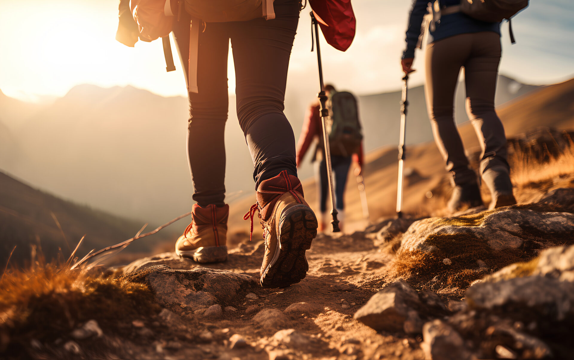 Accueil - Group hikers walking mountains without faces - Outdoor Starterkit